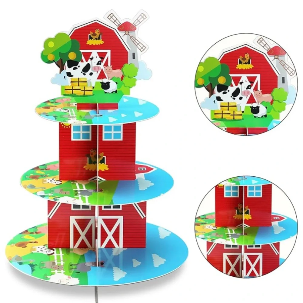 Farm Animal Cupcake Stand and Toppers Set